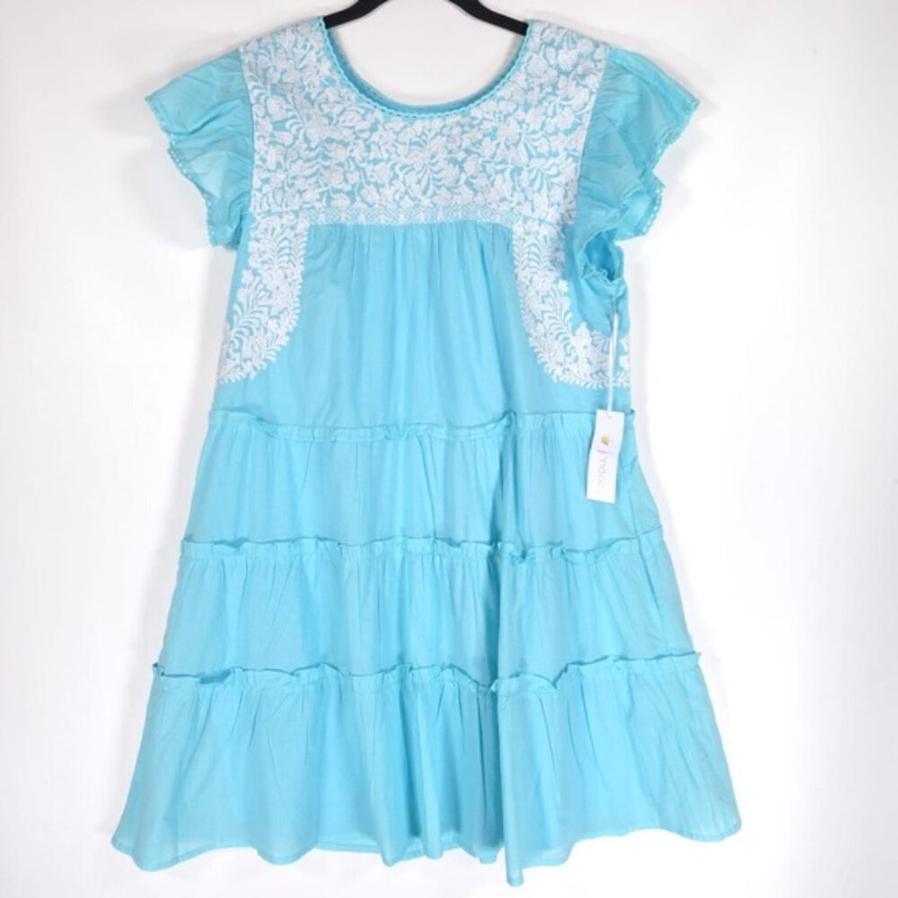 NWT J.MARIE Women’s‎ Mini Dress Tiered Embroidered Floral Rayon JM2694 MEDIUM